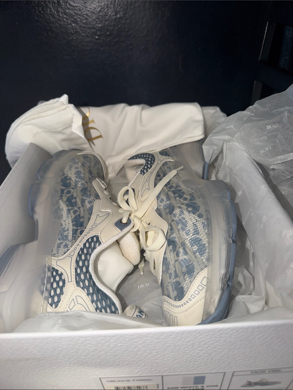 Dior Knit Runner Sneakers in White, Cream & Blue